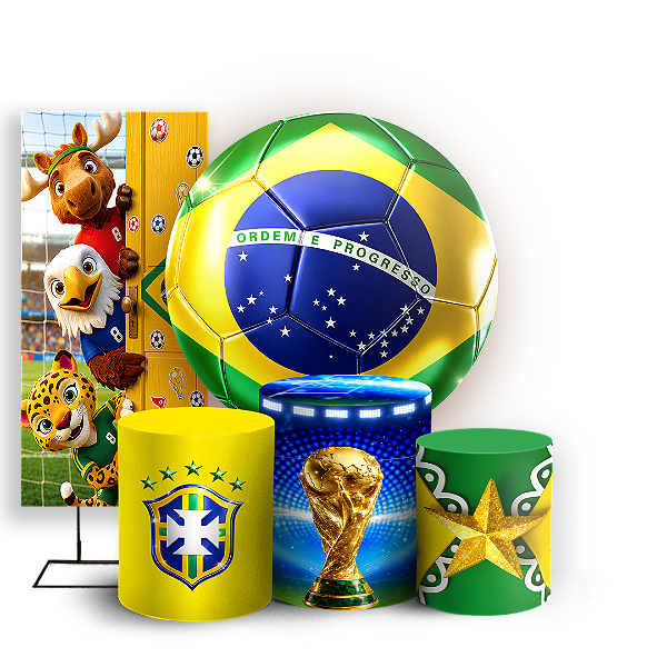 Capas Painel Redondo Trio Cilindro e Faixa Lateral Sublimado - Copa do Mundo Brasil