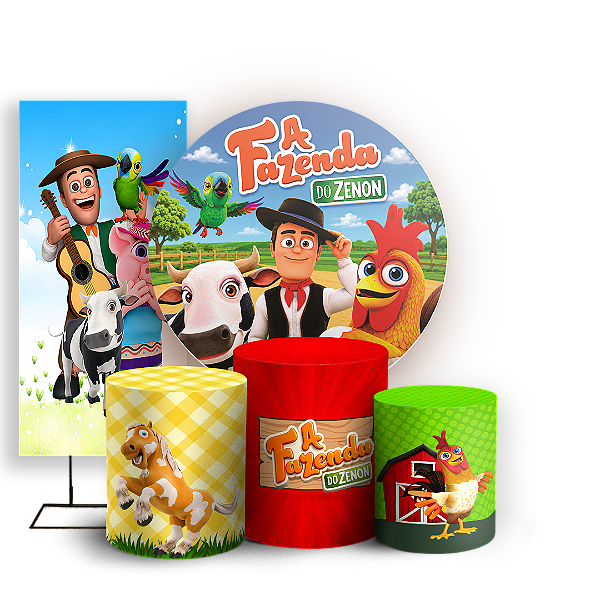 Capas Painel Redondo Trio Cilindro e Faixa Lateral Sublimado - Fazendinha do Zenom