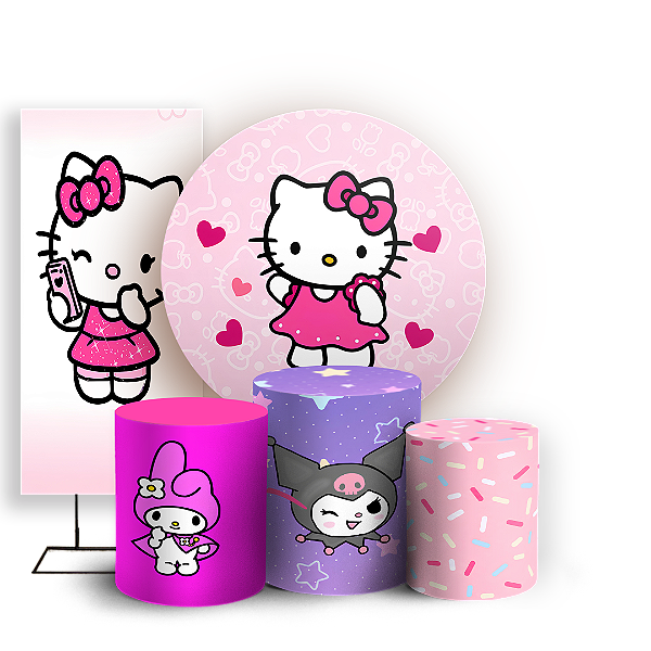 Capas Painel Redondo Trio Cilindro e Faixa Lateral Sublimado - Hello Kitty