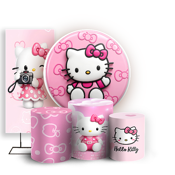 Capas Painel Redondo Trio Cilindro e Faixa Lateral Sublimado - Hello Kitty
