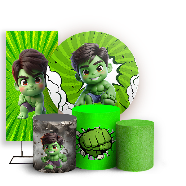 Capas Painel Redondo Trio Cilindro e Faixa Lateral Sublimado - Herois Hulk