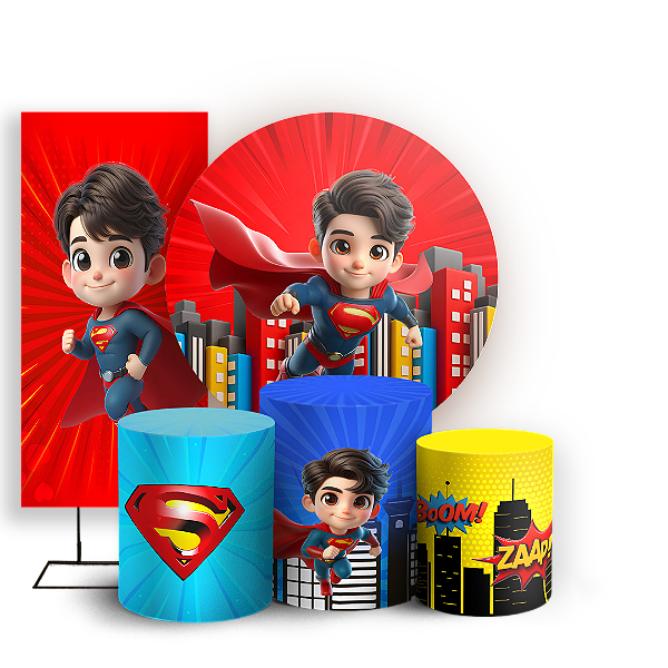 Capas Painel Redondo Trio Cilindro e Faixa Lateral Sublimado - Herois Super Homem