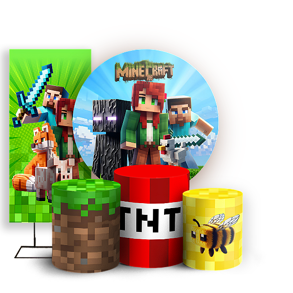 Capas Painel Redondo Trio Cilindro e Faixa Lateral Sublimado - Minecraft