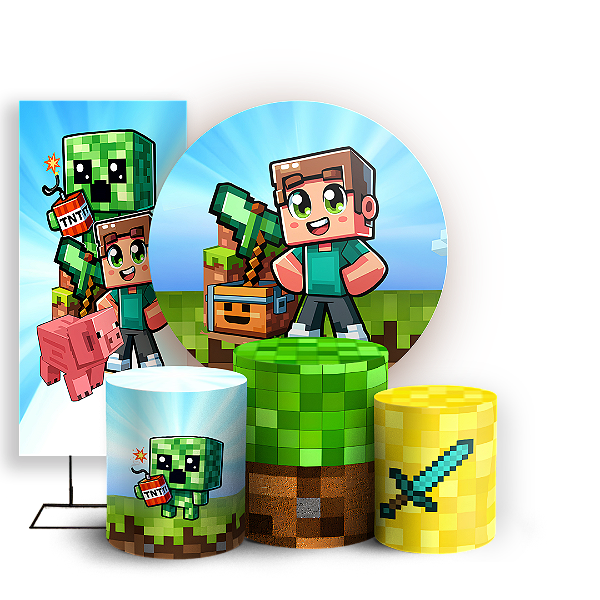 Capas Painel Redondo Trio Cilindro e Faixa Lateral Sublimado - Minecraft