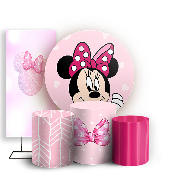 Capas Painel Redondo Trio Cilindro e Faixa Lateral Sublimado - Minnie