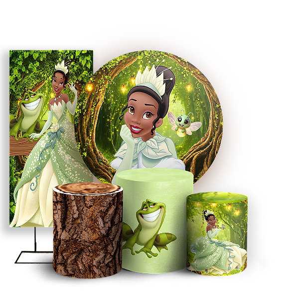 Capas Painel Redondo Trio Cilindro e Faixa Lateral Sublimado - Princesa Tiana