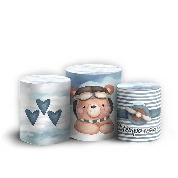 Capas Trio Cilindro Sublimado Veste Fácil - Ursinho Aviador