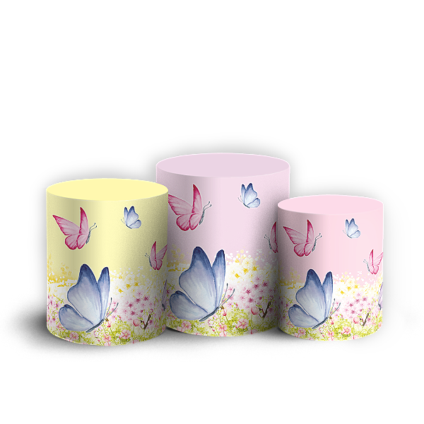 Capas Trio Cilindro Sublimado Veste Fácil - Jardim com Borboletas