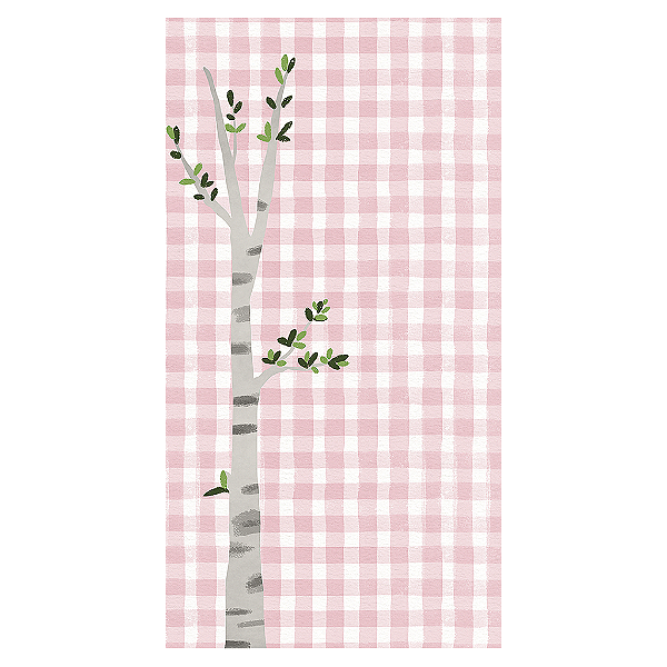 Capa Mini Faixa Lateral Sublimado - Fundo Xadrez Arvore Animais Bosque Rosa