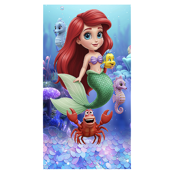Capa Mini Faixa Lateral Sublimado - Princesa Ariel Pequena Sereia
