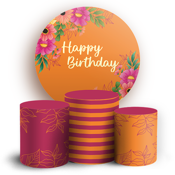 Capas Painel Redondo e Trio Cilindro Sublimado - Aniversário