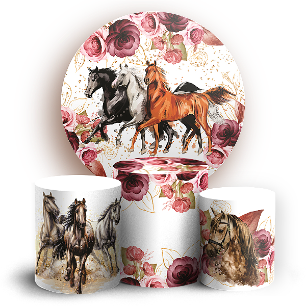 Capas Painel Redondo e Trio Cilindro Sublimado - Cavalo
