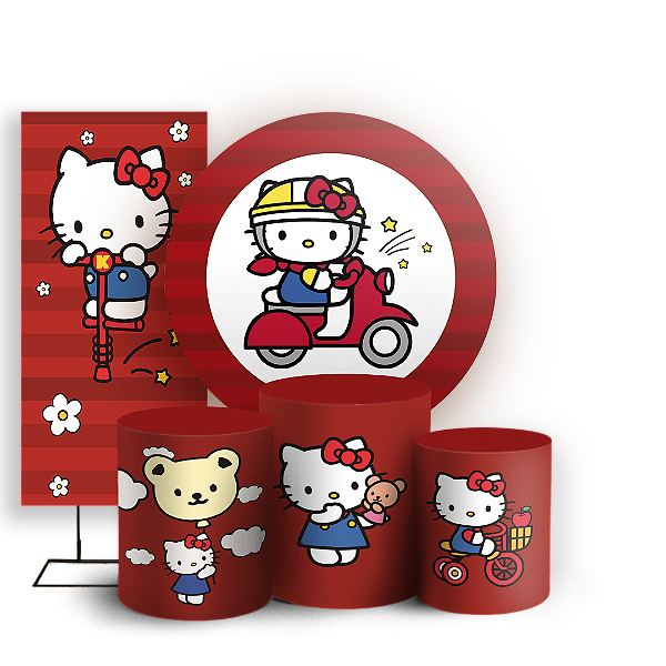 Capas Painel Redondo Trio Cilindro e Faixa Lateral Sublimado - Hello Kitty