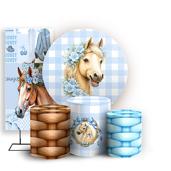 Capas Painel Redondo Trio Cilindro e Faixa Lateral Sublimado - Cavalo