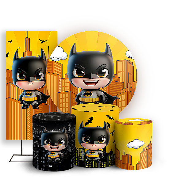 Capas Painel Redondo Trio Cilindro e Faixa Lateral Sublimado - Batman Baby