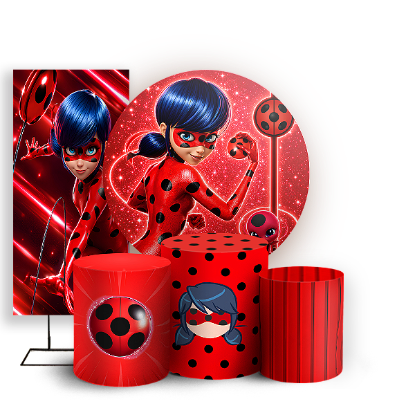 Capas Painel Redondo Trio Cilindro e Faixa Lateral Sublimado - Ladybug