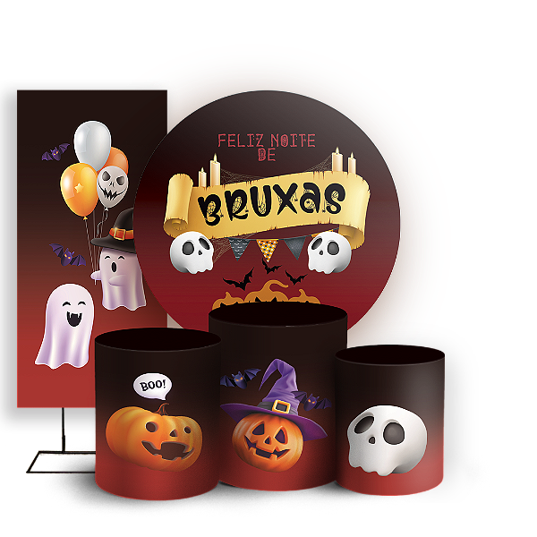 Capas Painel Redondo Trio Cilindro e Faixa Lateral Sublimado - Halloween