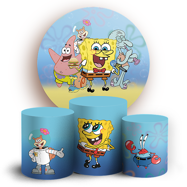 Capas Painel Redondo e Trio Cilindro Sublimado - Bob Esponja