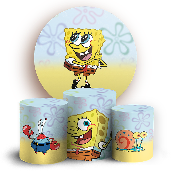 Capas Painel Redondo e Trio Cilindro Sublimado - Bob Esponja