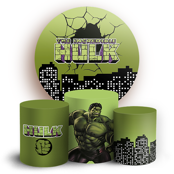 Capas Painel Redondo e Trio Cilindro Sublimado - Herois Hulk