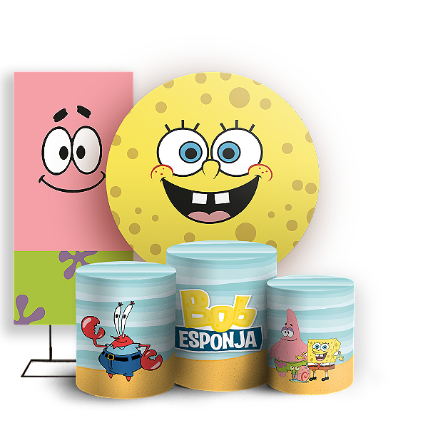 Capas Painel Redondo Trio Cilindro e Faixa Lateral Sublimado - Bob Esponja