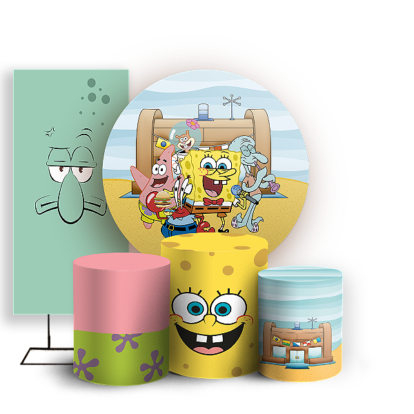 Capas Painel Redondo Trio Cilindro e Faixa Lateral Sublimado - Bob Esponja