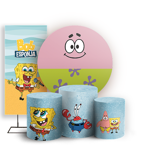 Capas Painel Redondo Trio Cilindro e Faixa Lateral Sublimado - Bob Esponja