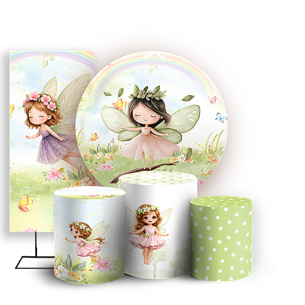 Capas Painel Redondo Trio Cilindro e Faixa Lateral Sublimado - Fada