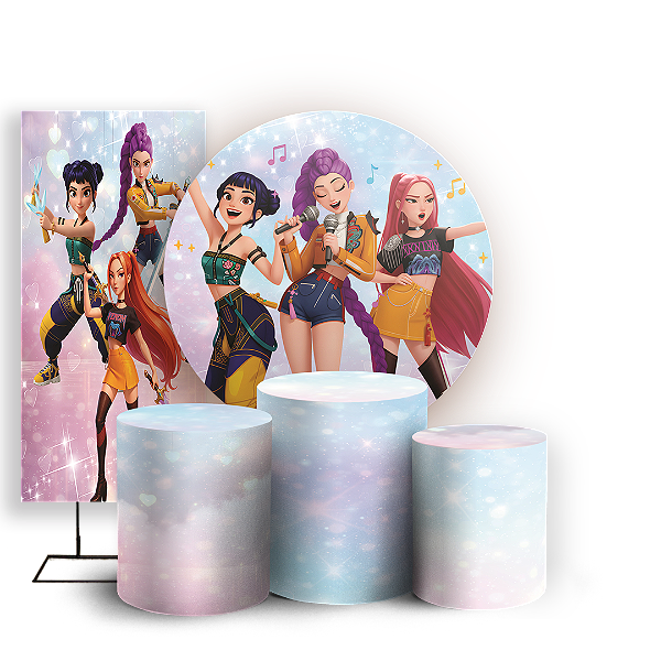 Capas Painel Redondo Trio Cilindro e Faixa Lateral Sublimado - Guerreiras do K-pop