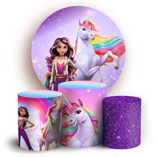Capas Painel Redondo e Trio Cilindro Sublimado - Academia do Unicornio