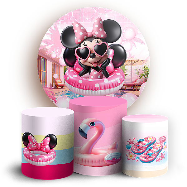 Capas Painel Redondo e Trio Cilindro Sublimado - Minnie Pool Party