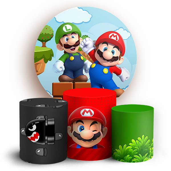 Capas Painel Redondo e Trio Cilindro Sublimado - Super Mario
