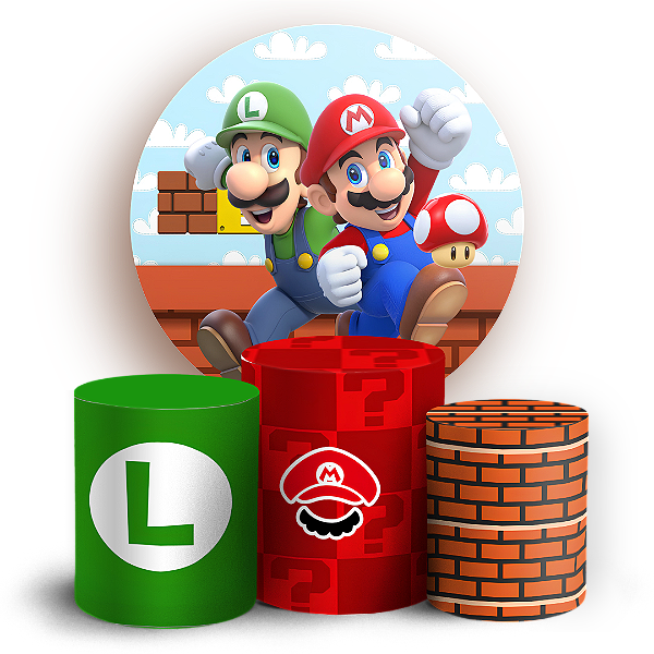Capas Painel Redondo e Trio Cilindro Sublimado - Super Mario