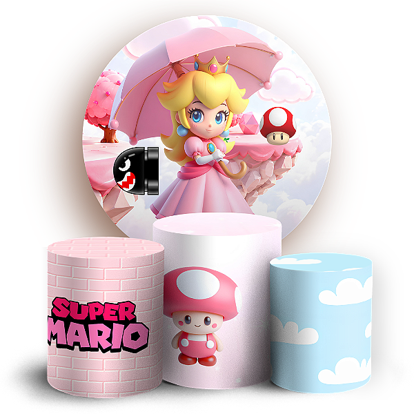 Capas Painel Redondo e Trio Cilindro Sublimado - Super Mario