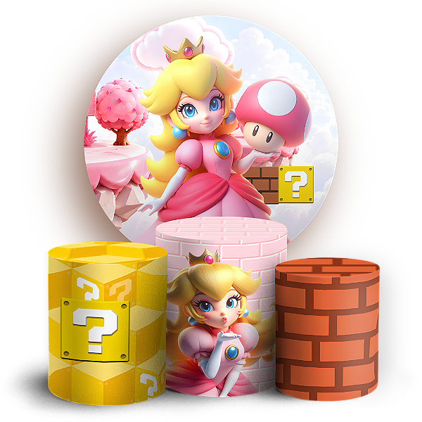 Capas Painel Redondo e Trio Cilindro Sublimado - Super Mario
