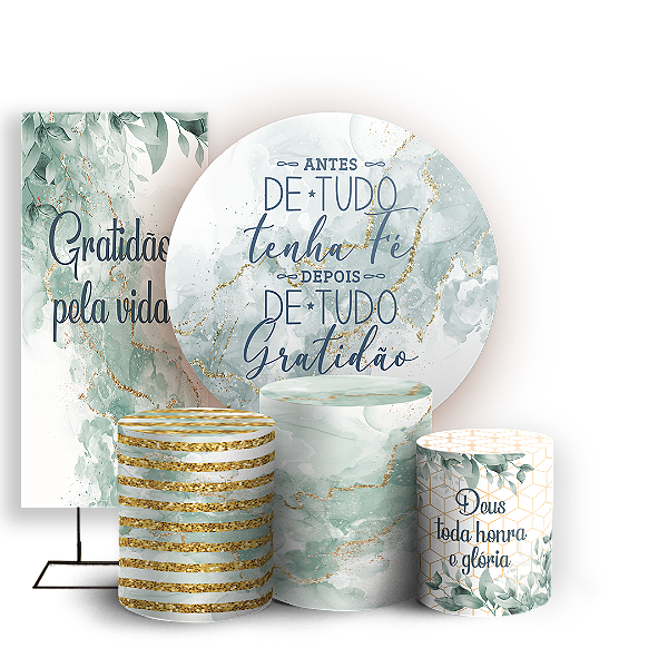 Capas Painel Redondo Trio Cilindro e Faixa Lateral Sublimado - Gratidão