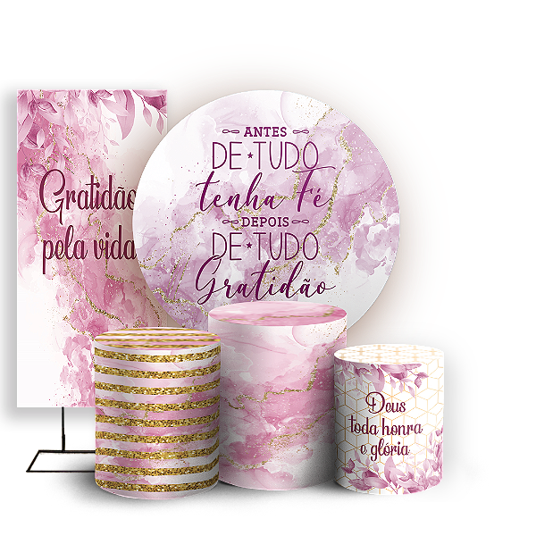Capas Painel Redondo Trio Cilindro e Faixa Lateral Sublimado - Gratidão