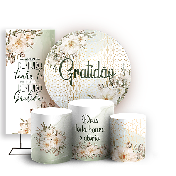 Capas Painel Redondo Trio Cilindro e Faixa Lateral Sublimado - Gratidão