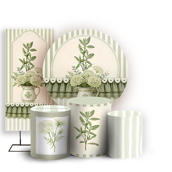 Capas Painel Redondo Trio Cilindro e Faixa Lateral Sublimado - Floral Verde