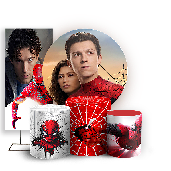 Capas Painel Redondo Trio Cilindro e Faixa Lateral Sublimado - Homem Aranha