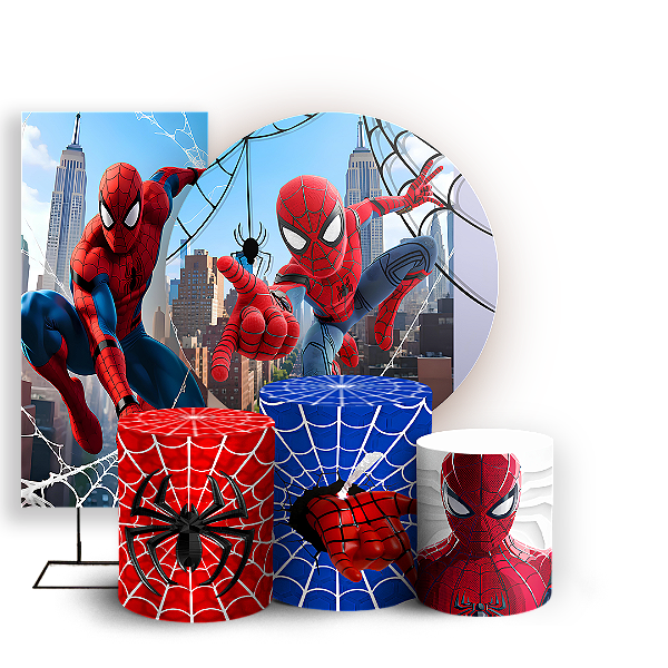 Capas Painel Redondo Trio Cilindro e Faixa Lateral Sublimado - Homem Aranha