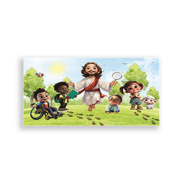Capa Painel Retangular Sublimado - Jesus e Crianças