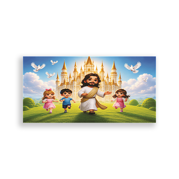 Capa Painel Retangular Sublimado - Jesus e Crianças