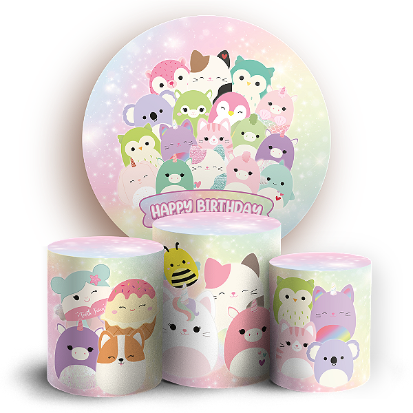 Capas Painel Redondo e Trio Cilindro Sublimado - Squishmallow