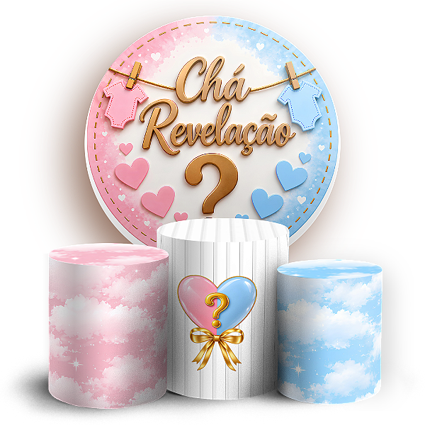 Capas Painel Redondo e Trio Cilindro Sublimado - Chá Revelação