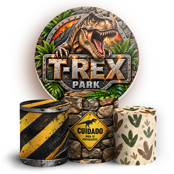 Capas Painel Redondo e Trio Cilindro Sublimado - Dino Rex