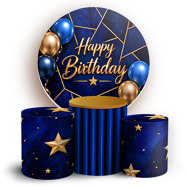 Capas Painel Redondo e Trio Cilindro Sublimado - Happy Birthday