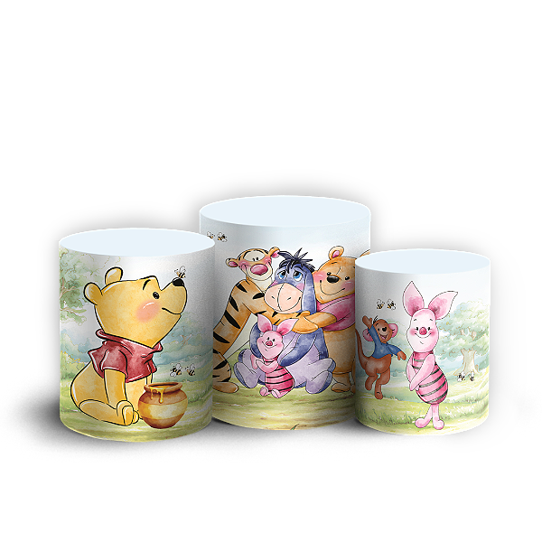 Capas Trio Cilindro Sublimado Veste Fácil - Ursinho Pooh Aquarela