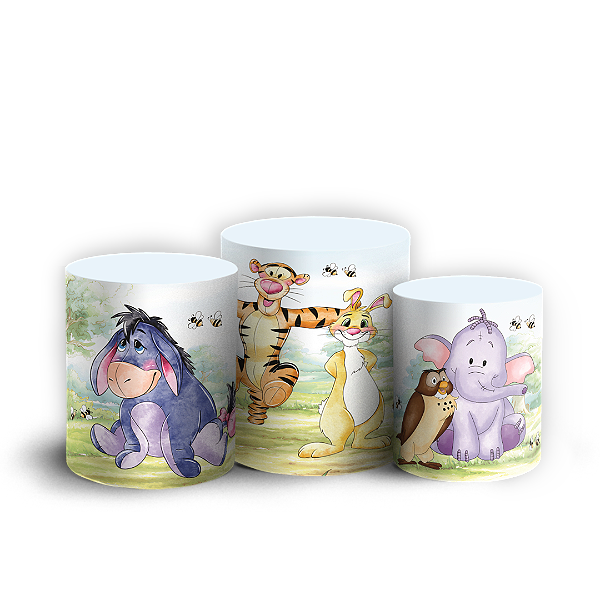 Capas Trio Cilindro Sublimado Veste Fácil - Ursinho Pooh Aquarela