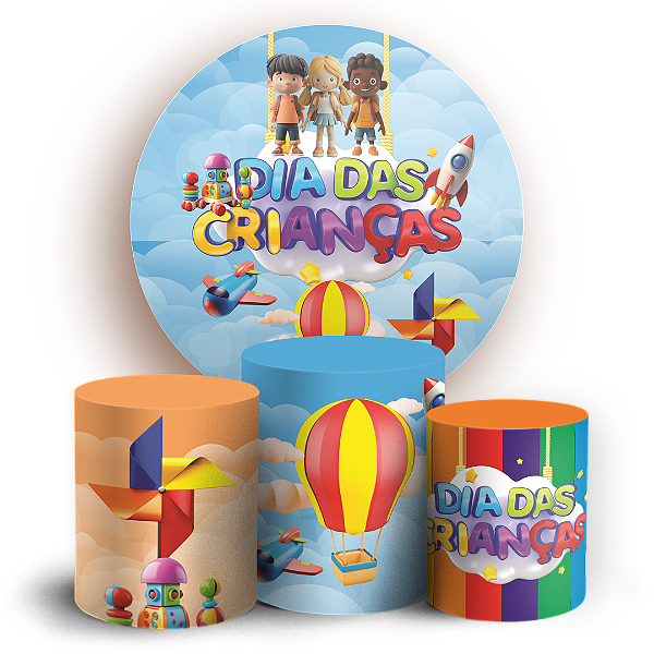Capas Painel Redondo e Trio Cilindro Sublimado - Dia das Crianças